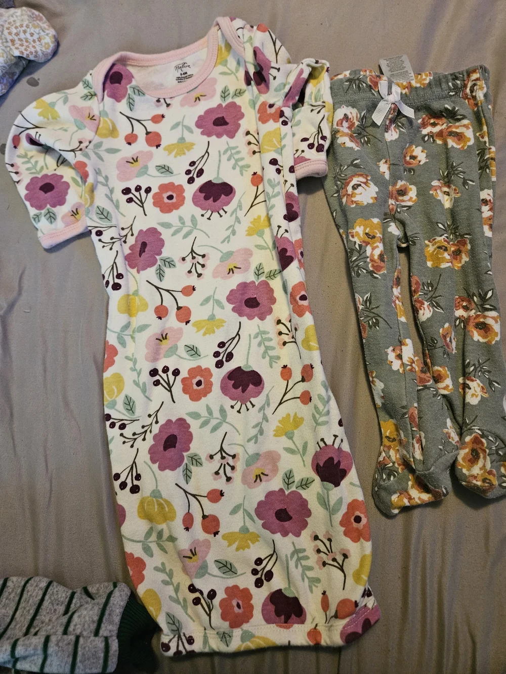 Gray & Green Striped Baby One-Piece Romper Plus 4 More Pieces